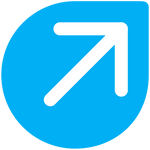 Cyan teardrop shape with a white arrow pointing up & to the right