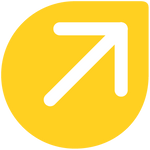 Yellow teardrop shape with a white arrow pointing up & to the right