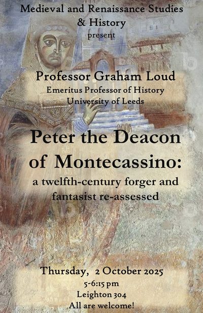 Monk presents church on fragmentary painted background