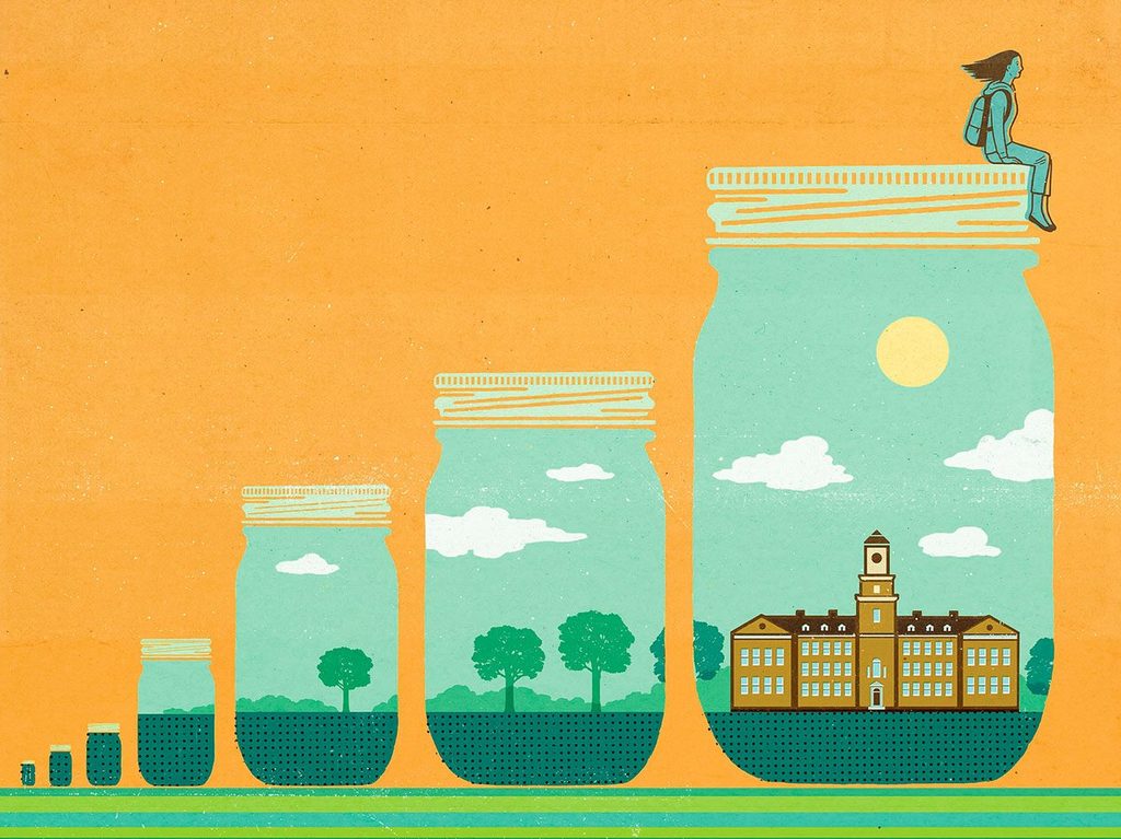 Illustration for a story on economics, showing jars of different sizes