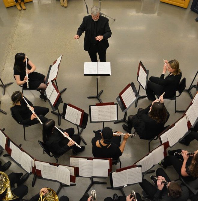 Overhead view of a small orchestra