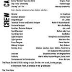 The cast and crew list from the production of "Vroom"