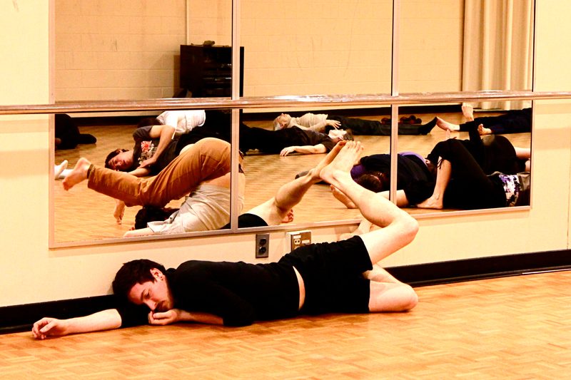 Dancers in the dance studio during a workshop with Eiko Otake