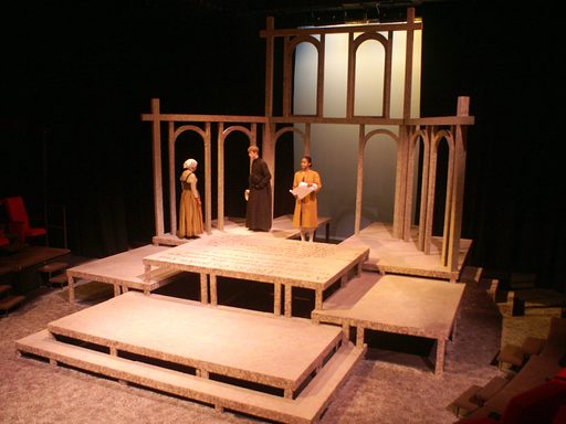 Actors practicing on an unfinished set