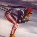 Ostergren tucks into a closed position while downhill skiing