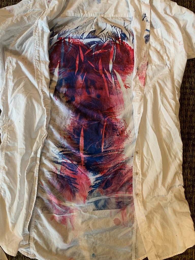 Colorful body print on white clothing