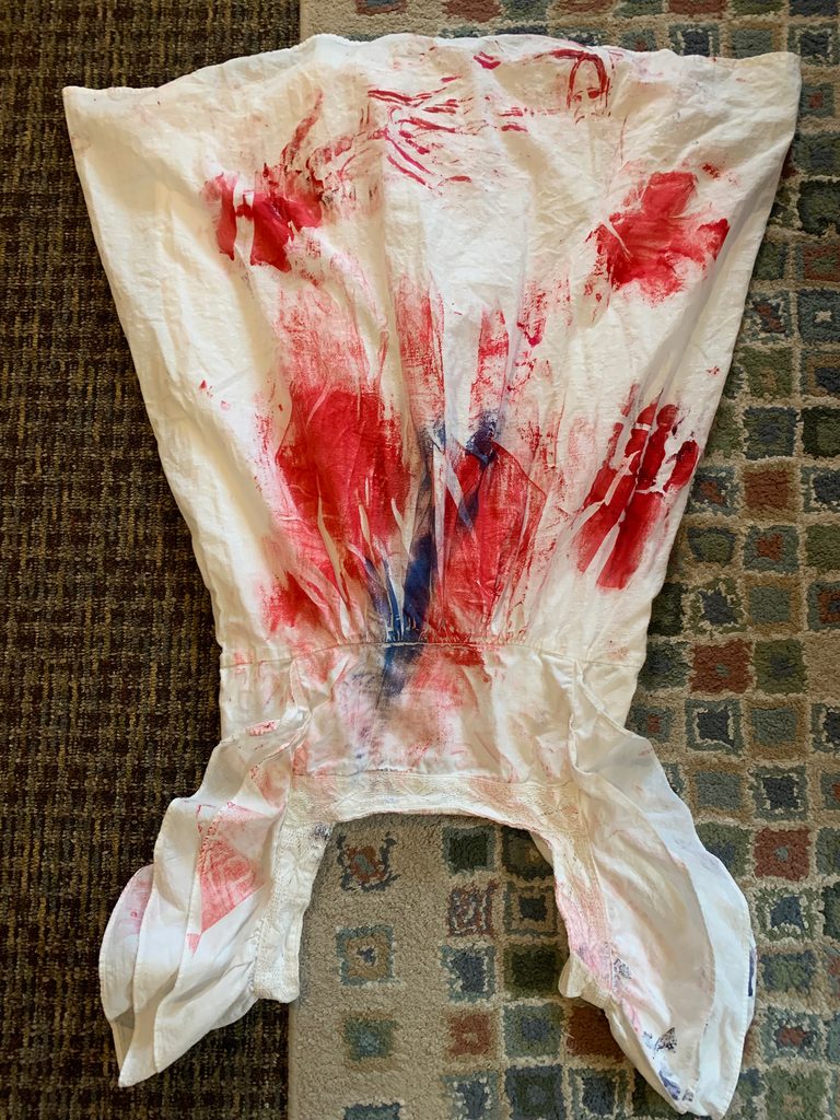 Colorful body print on white clothing