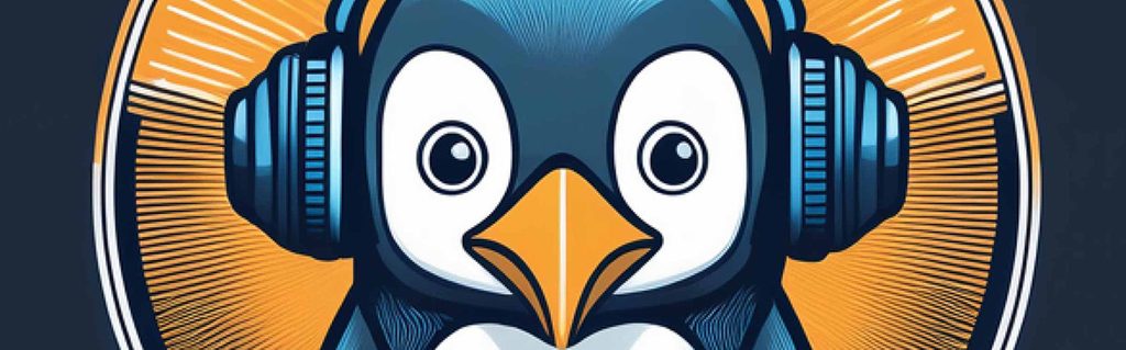 A penguin wearing headphones