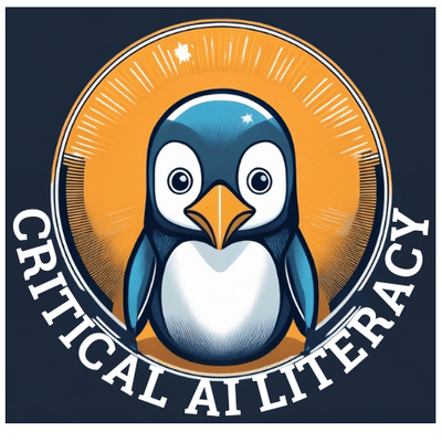 AI-generated penguin with the words Critical AI Literacy