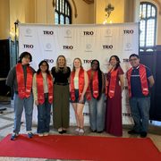 Kim Hildahl at the Senior Recognition event with her TRIO advisees (from the left to the right): Yoel Izaguirre '26, Evelyn Ponce '26, Kim Hildahl, Heidi Mc Kim '26, Shamya Franklin '26, Miah Francis '26, and Carlos Trejo '26
