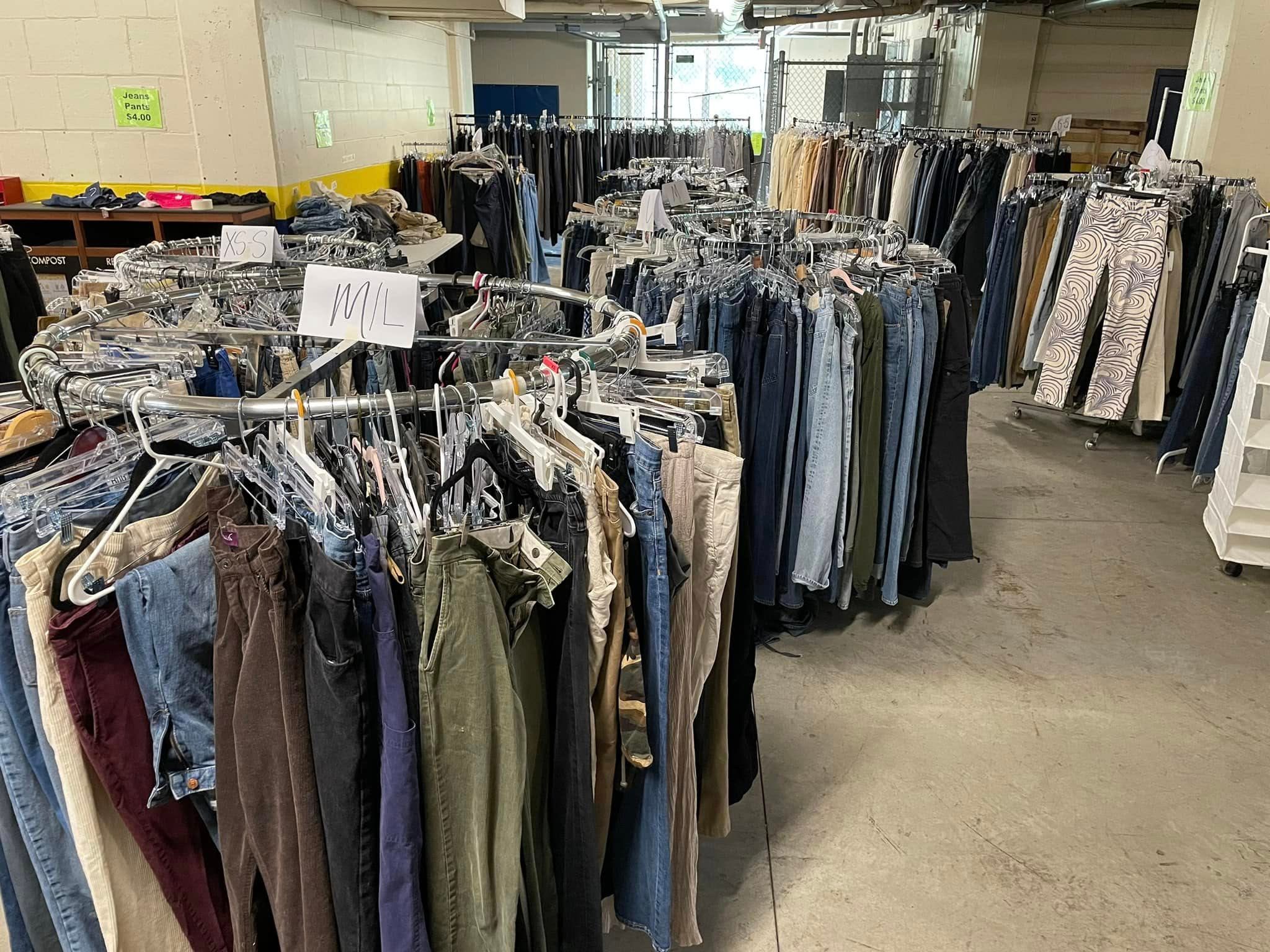 Clothing racks at the Lighten Up sale