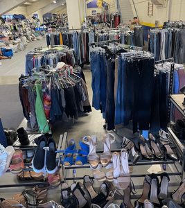 Clothing racks at the Lighten Up sale