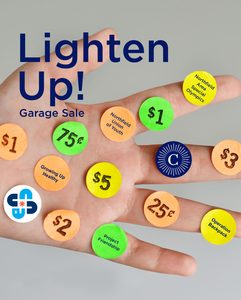 Lighten Up! Poster featuring a photo of a hand covered in pricetag stickers