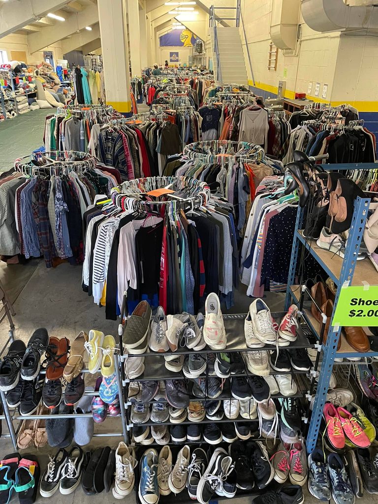 Clothing racks at the Lighten Up sale