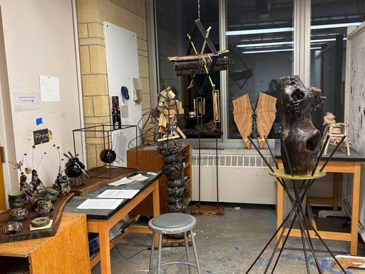 Abstract sculptures in a studio