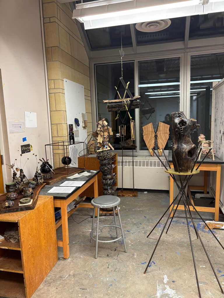 Abstract sculptures in a studio