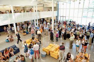 The Weitz Center atrium/commons area