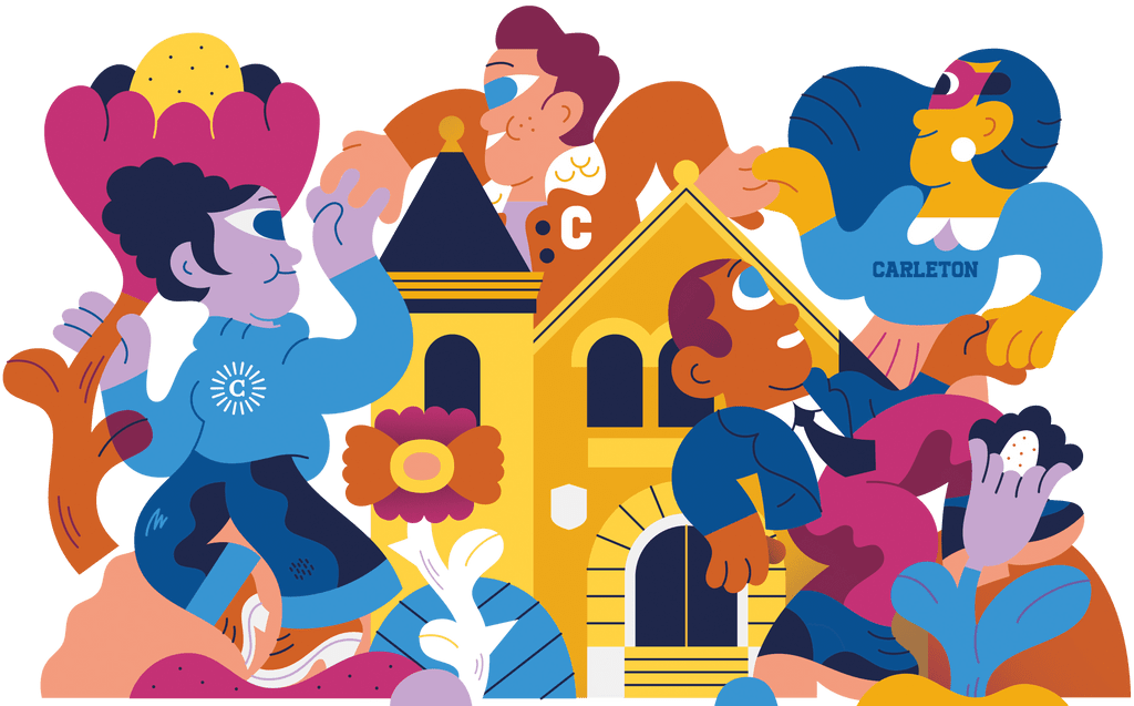 colorful illustration of people on campus