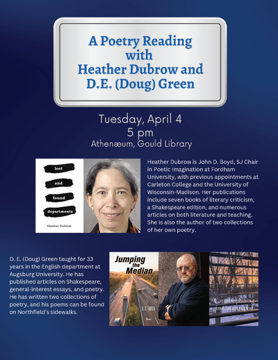 Poster for a Poetry Reading with Heather Dubrow and D.E. (Doug) Green