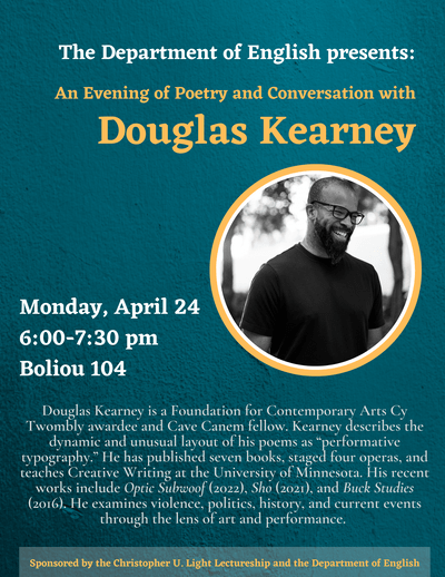 Poster for Evening of Poetry and Conversation with Douglas Kearney