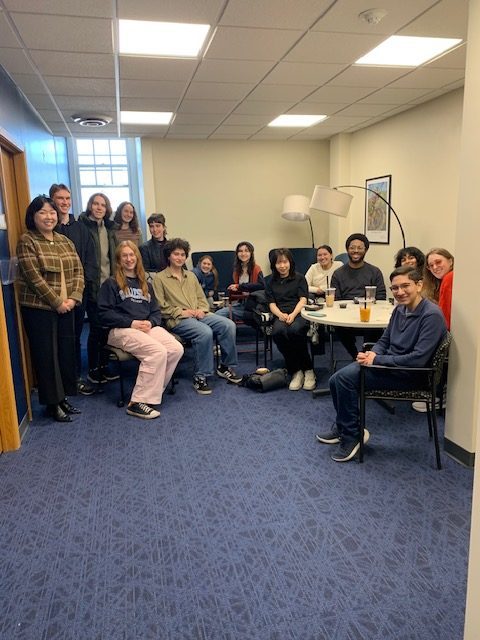 Cognitive Scince & Linguistics students having lunch with Yoolim Kim winter term 2025