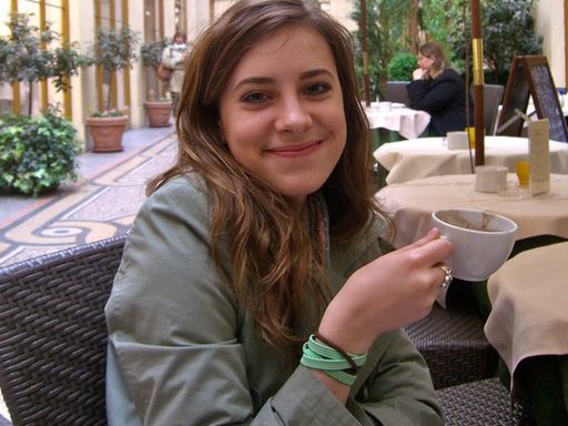 Sarah Olson drinking coffee