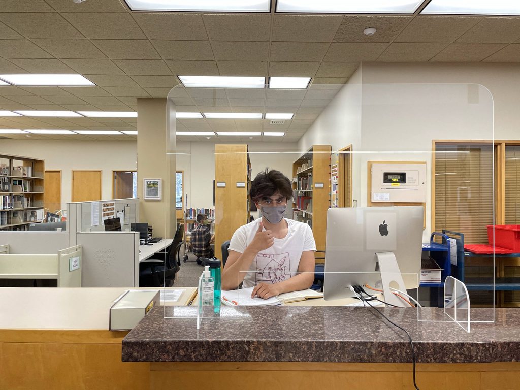 person at library circulation desk