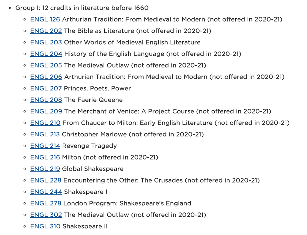 Shakespeare Course Offerings