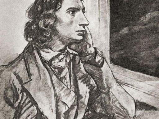 drawing of John Keats, looking out the window, looking attractive