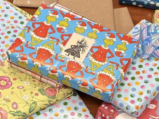 Wrapped books at the book swap