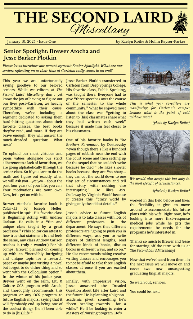 Second Laird Miscellany, Winter, No. 1, pg 1