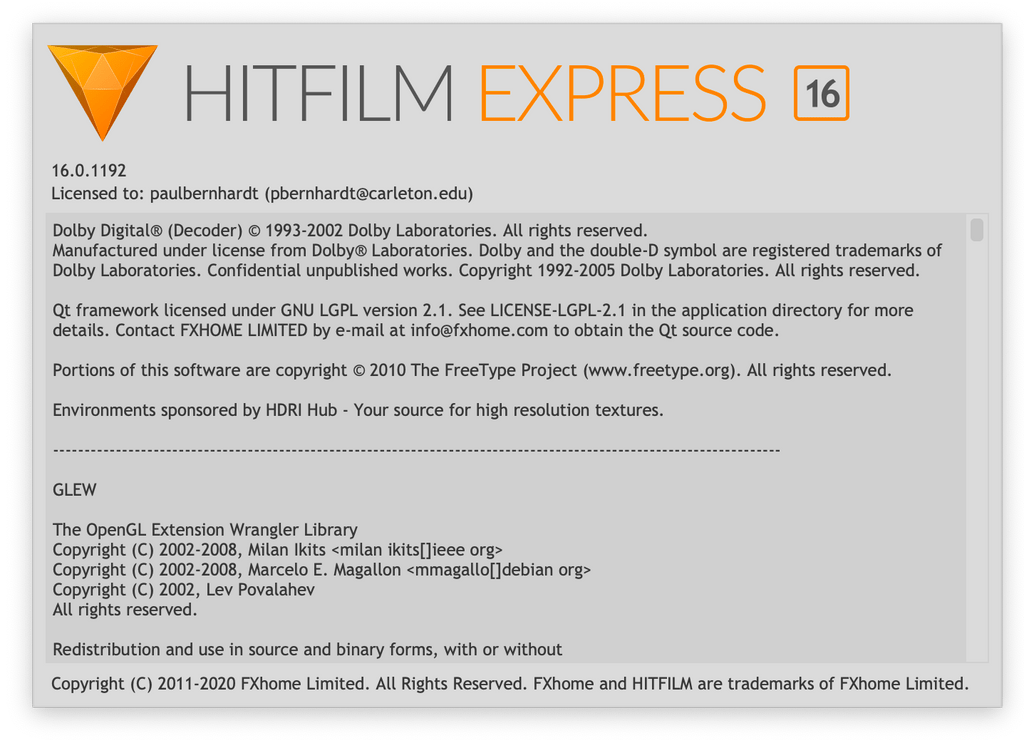 HitFilm Express16 version type screen