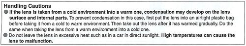 Canon lens handling cautions